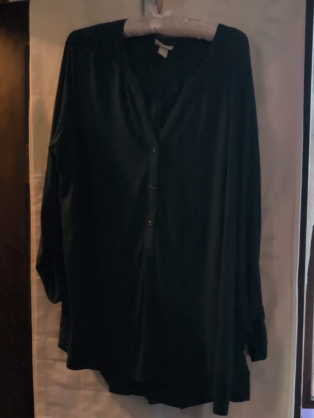 Ava & Viv Green 3/4 Sleeve Button-Front Blouse